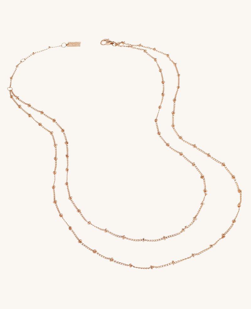 Double Strand Beaded Satellite Necklace Rose Gold