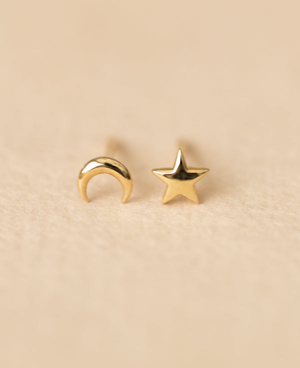 9k Solid Gold Star and Moon Studs
