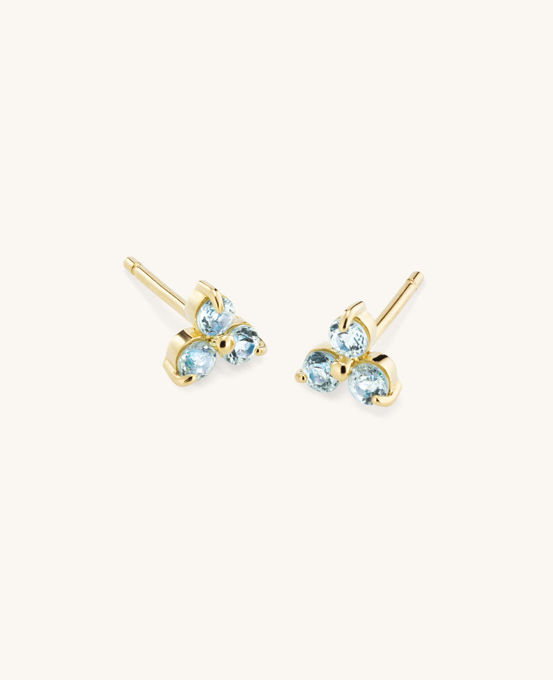 9K Solid Gold Blue Topaz Mini Fleur Studs