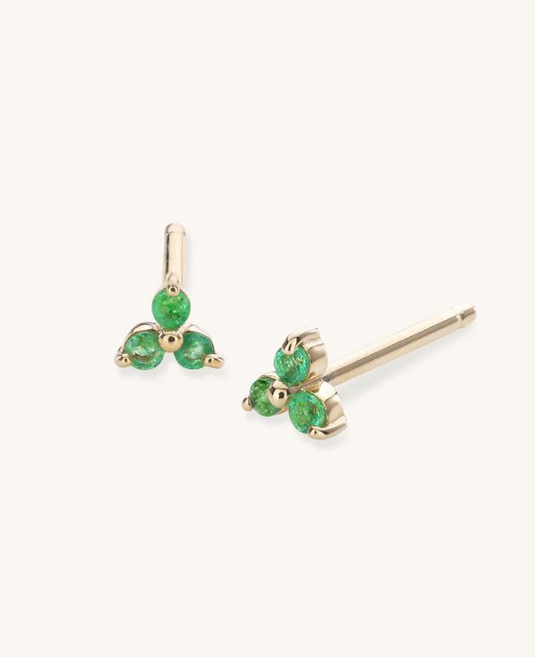 9K Solid Gold Emerald Mini Fleur Studs
