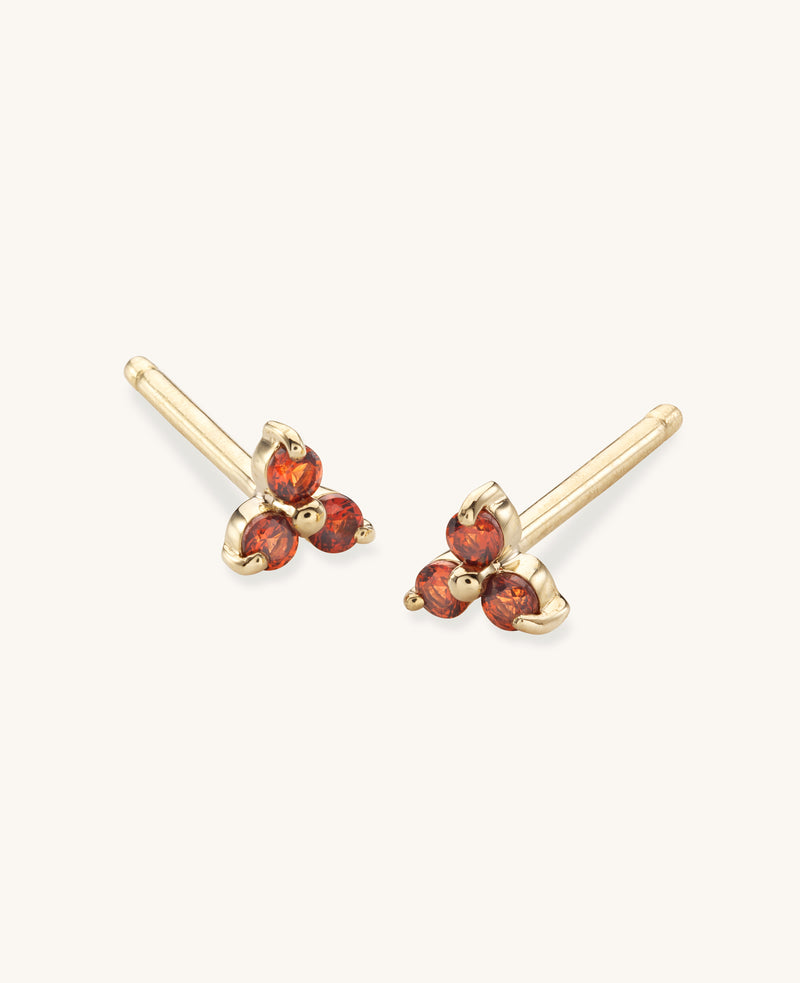 9k Solid Gold Garnet Mini Fleur Studs