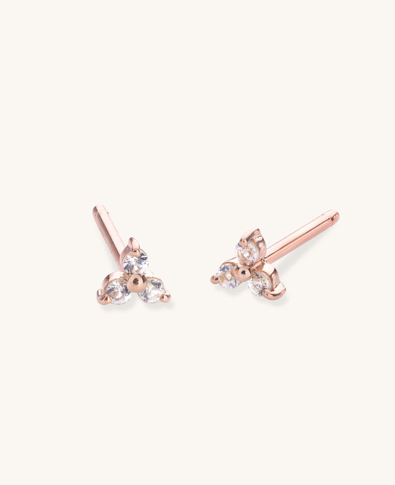 9k Solid Rose Gold Sapphire Mini Fleur Studs