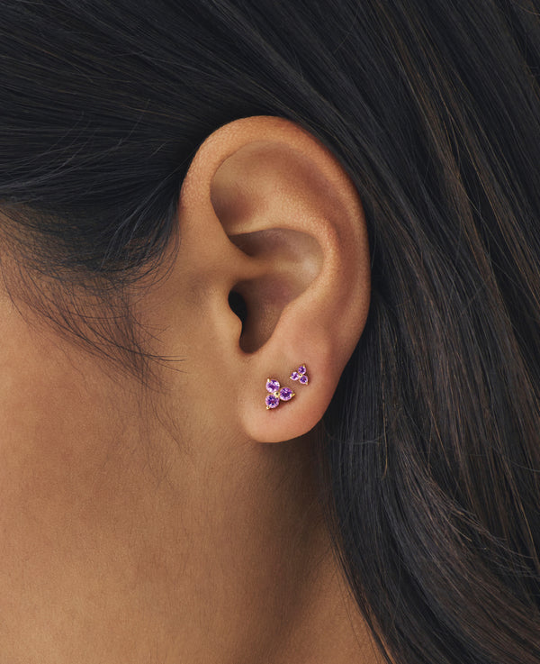 Amethyst Mini Fleur Studs Gold