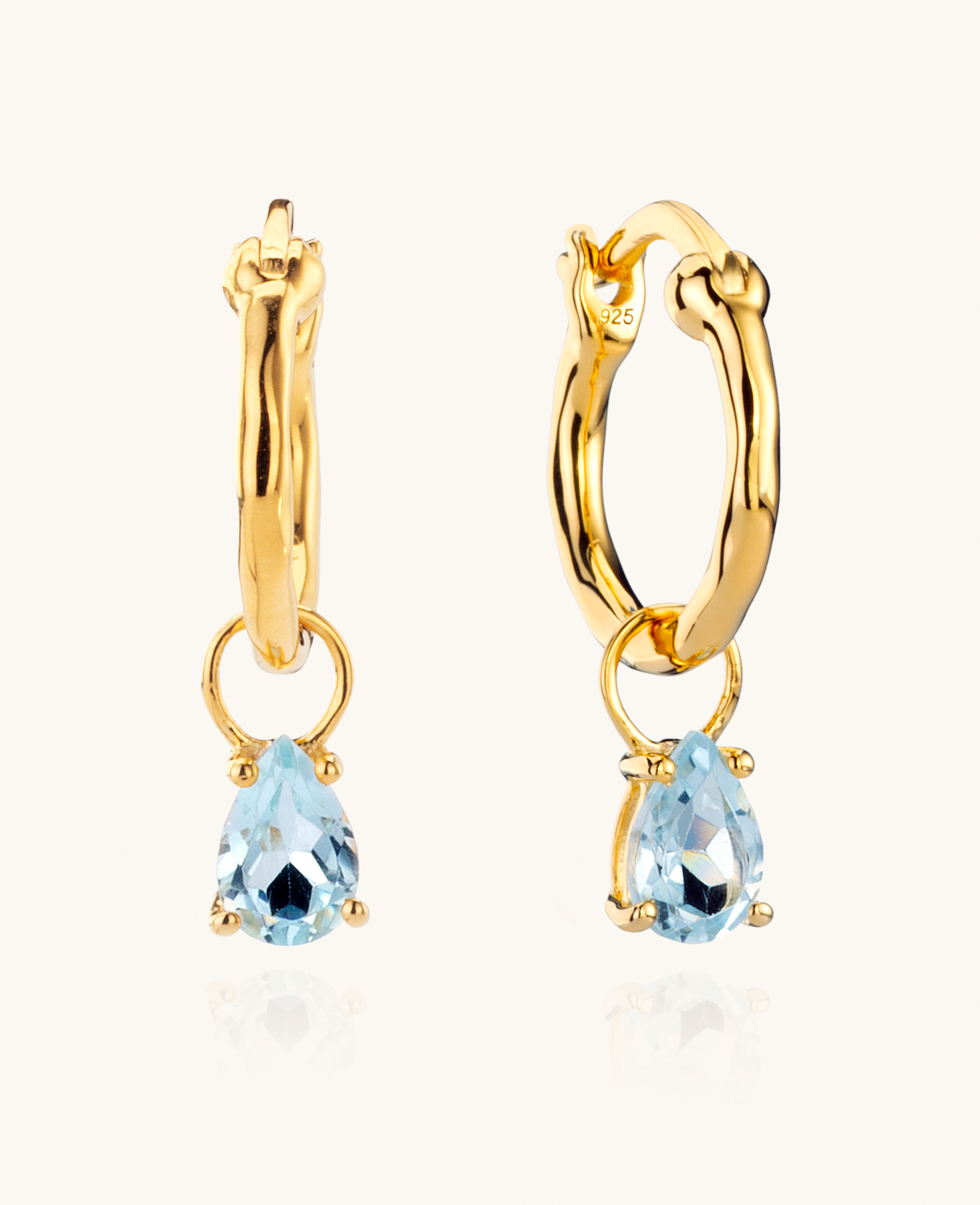Removable Teardrop Pendant Hoops Gold and Aquamarine | Earrings ...