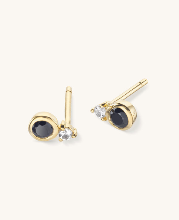 Black Spinel Double Stud Earrings Gold