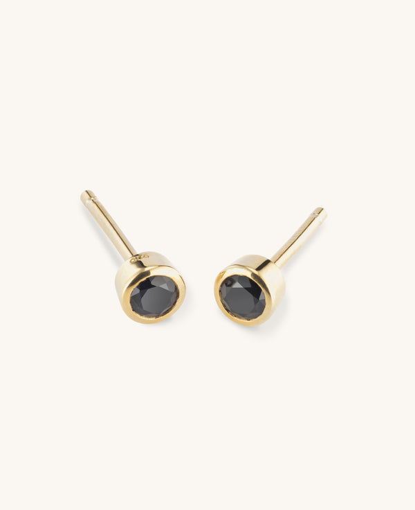 Black Spinel Round Studs Gold