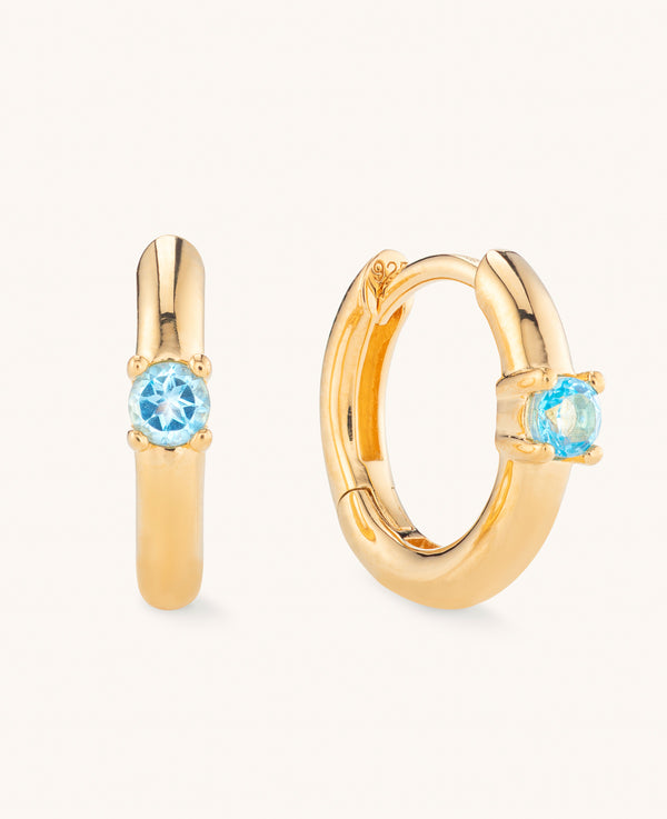 Blue Topaz Twinkle Mini Hoops Gold