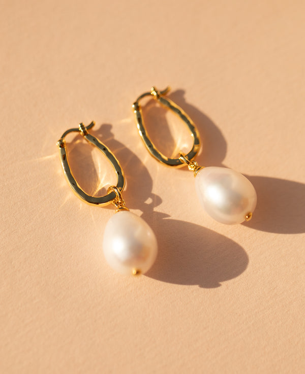 Calypso Pearl Charm Hoops Gold