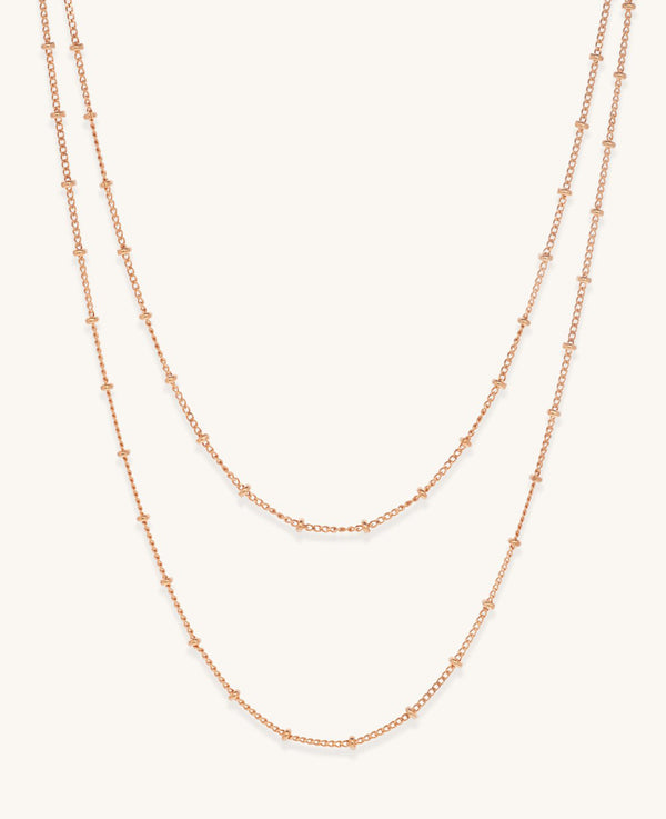 Double Strand Beaded Satellite Necklace Rose Gold