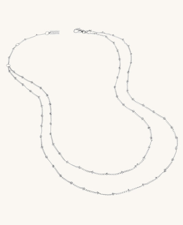 Double Strand Beaded Satellite Necklace Silver