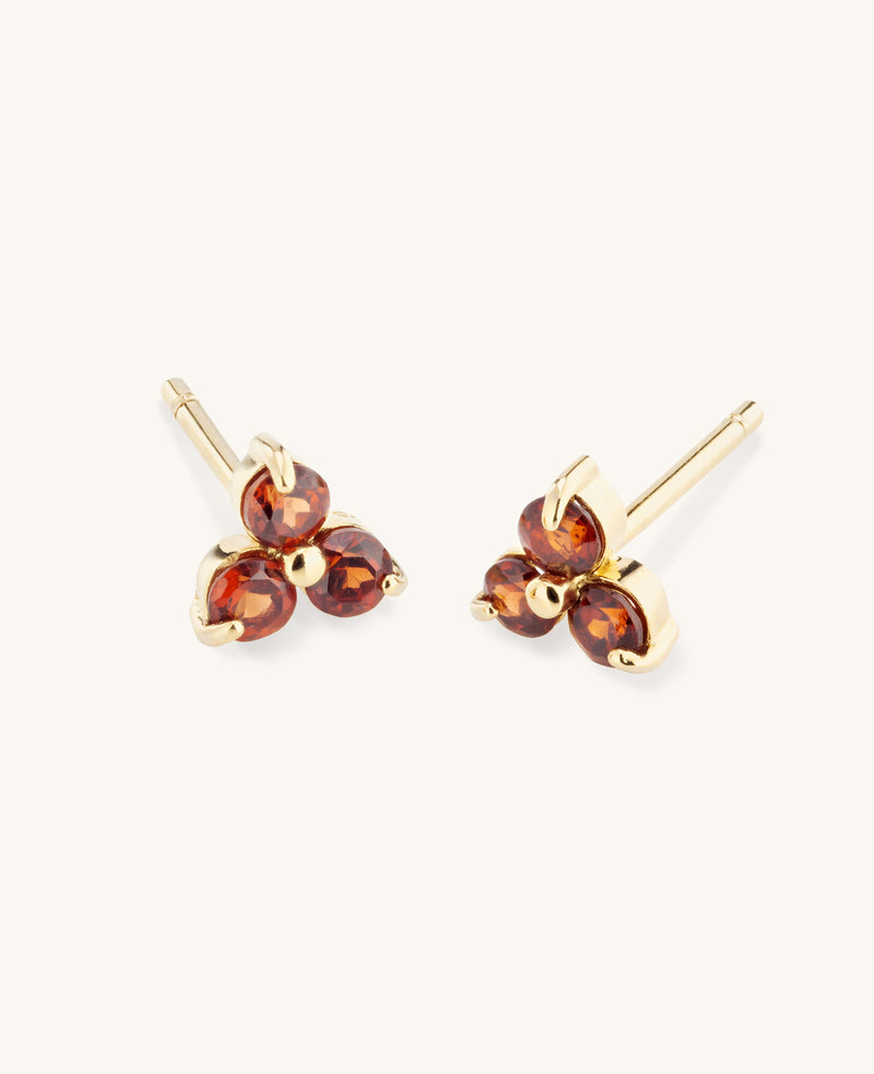 Garnet Large Fleur Studs Gold