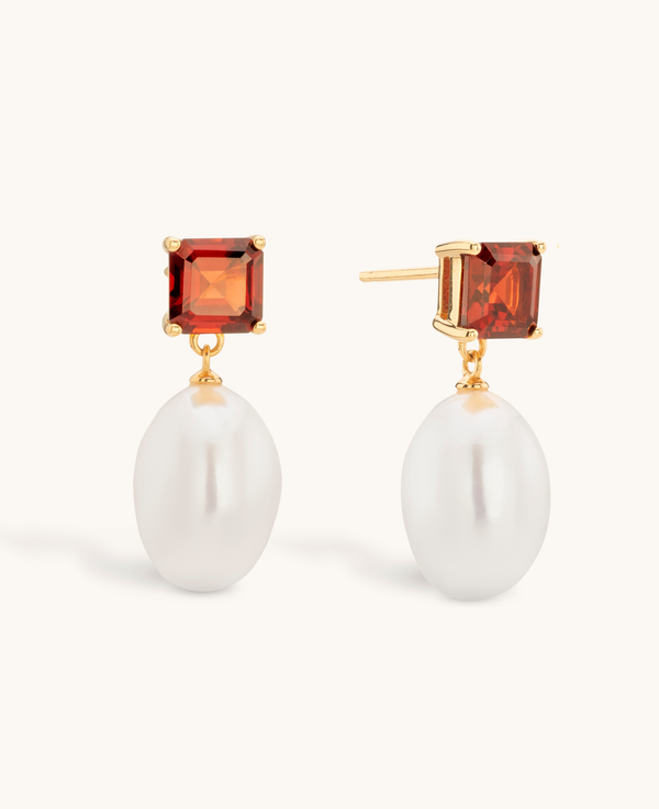 Garnet and Pearl Drop Earrings