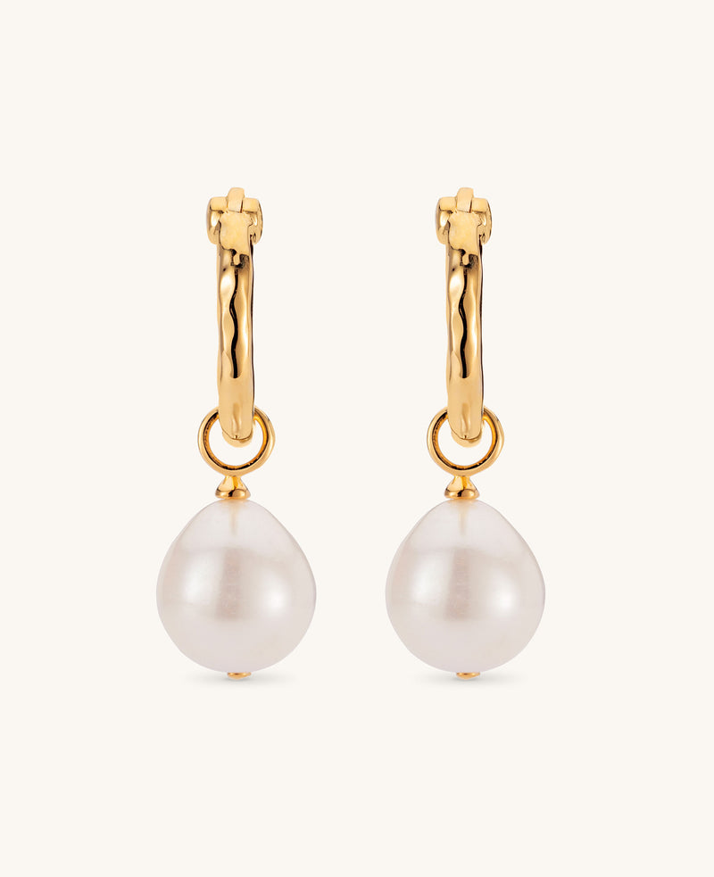 (PRE-ORDER) Large Pearl 2-in-1 Hoop Earrings Gold