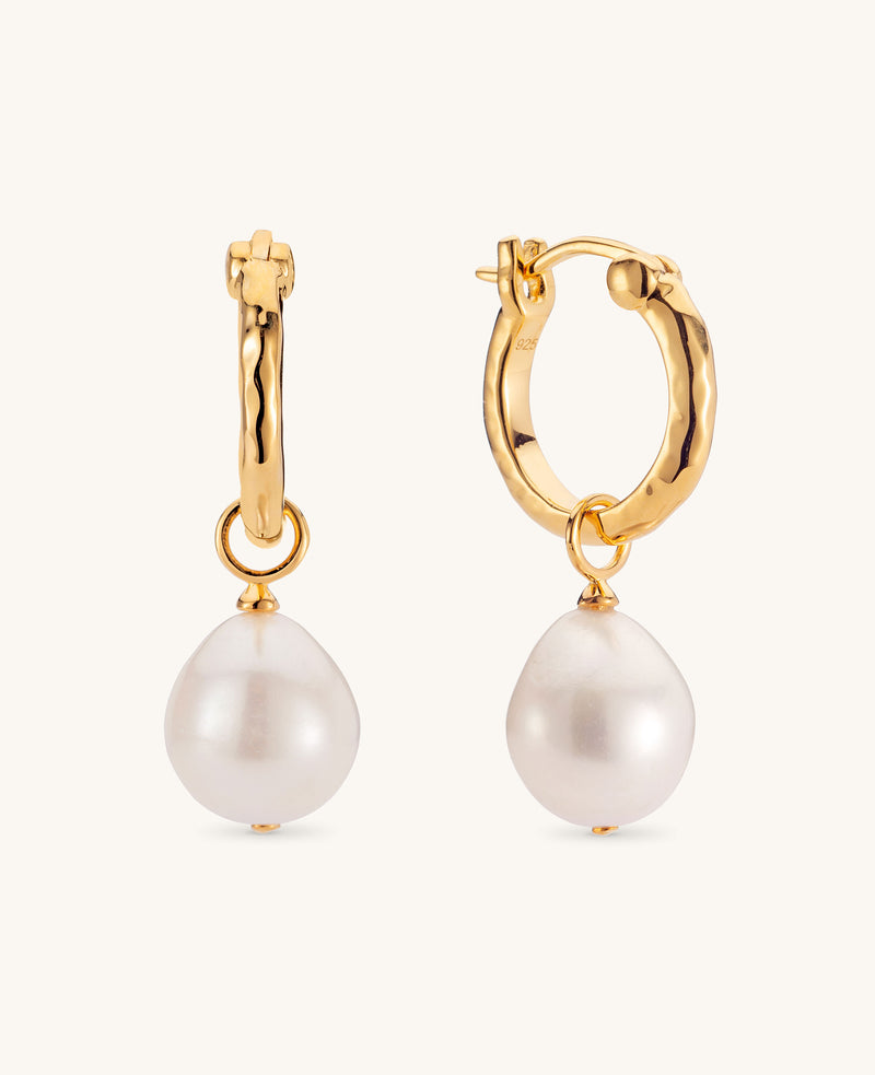 (PRE-ORDER) Large Pearl 2-in-1 Hoop Earrings Gold