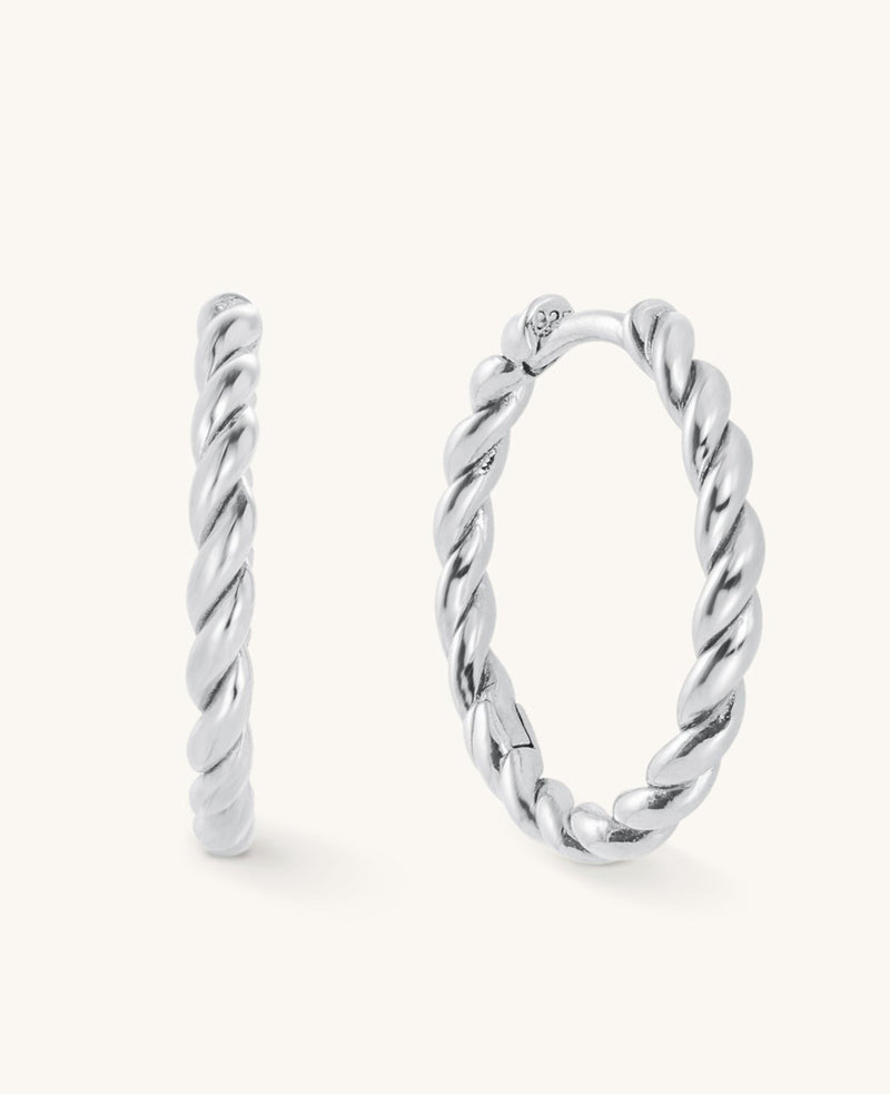 Large Twist Hoops Silver