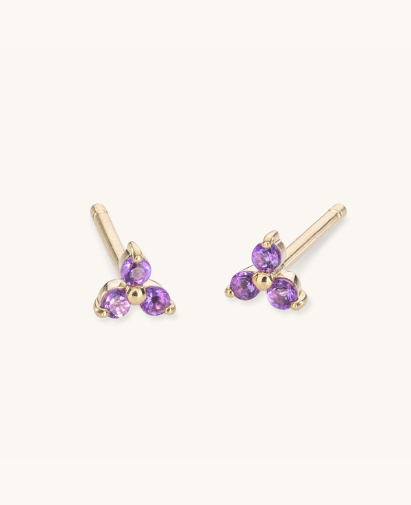 Amethyst Mini Fleur Studs Gold