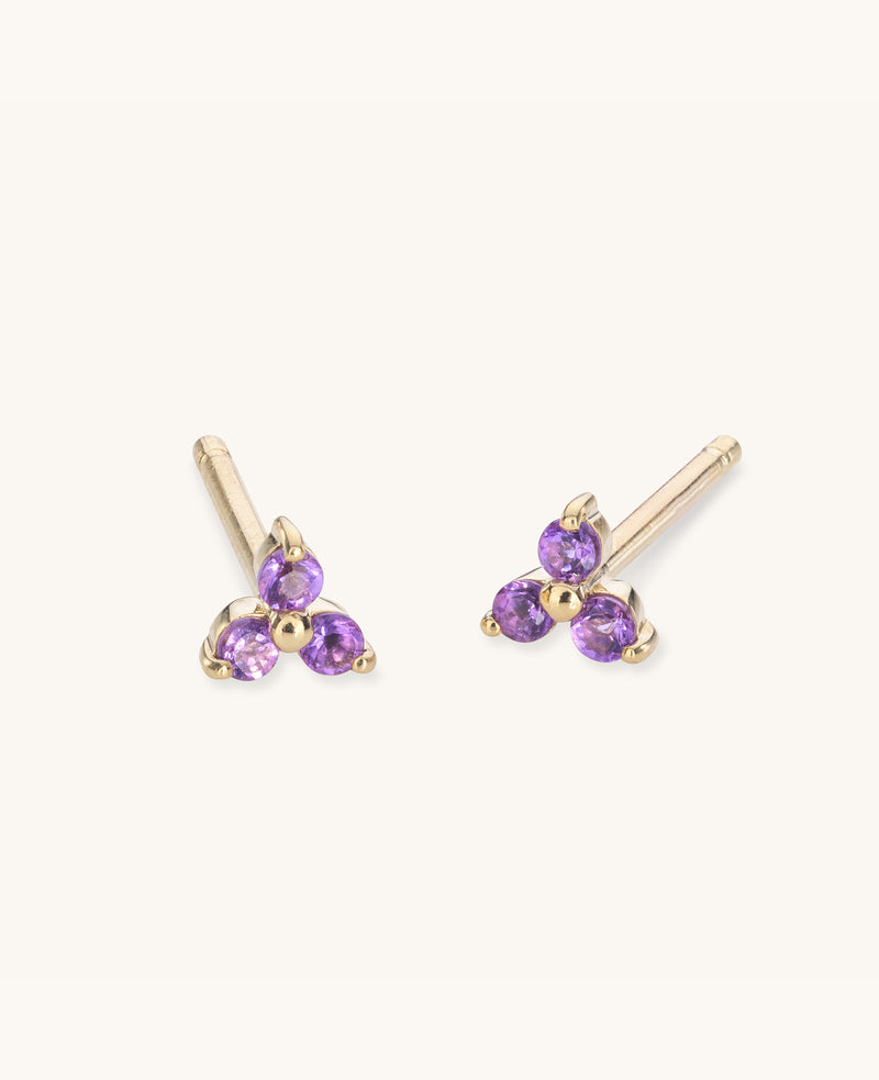 Amethyst Mini Fleur Studs Gold