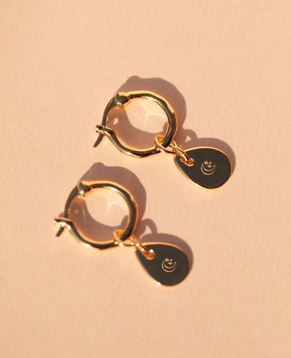 Moon Engraved Charm Hoops Gold