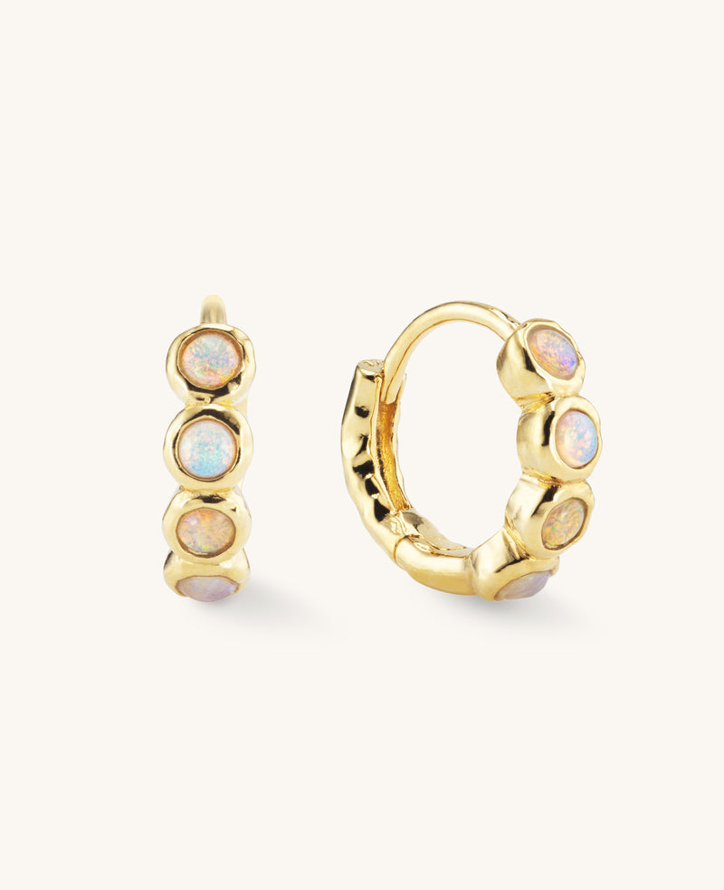 *AVAILABLE FOR PRE-ORDER* Opal Bezel Huggie Hoops Gold