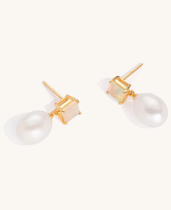 Opal and Pearl Drop Earrings