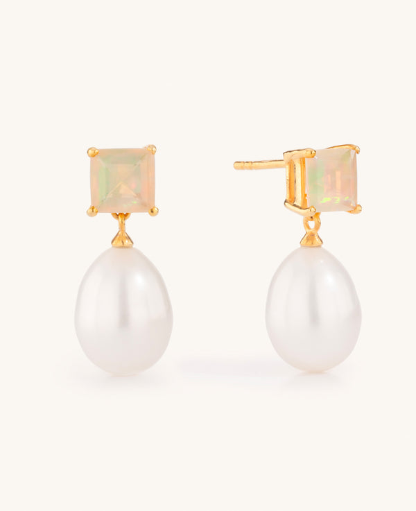 Opal and Pearl Drop Earrings