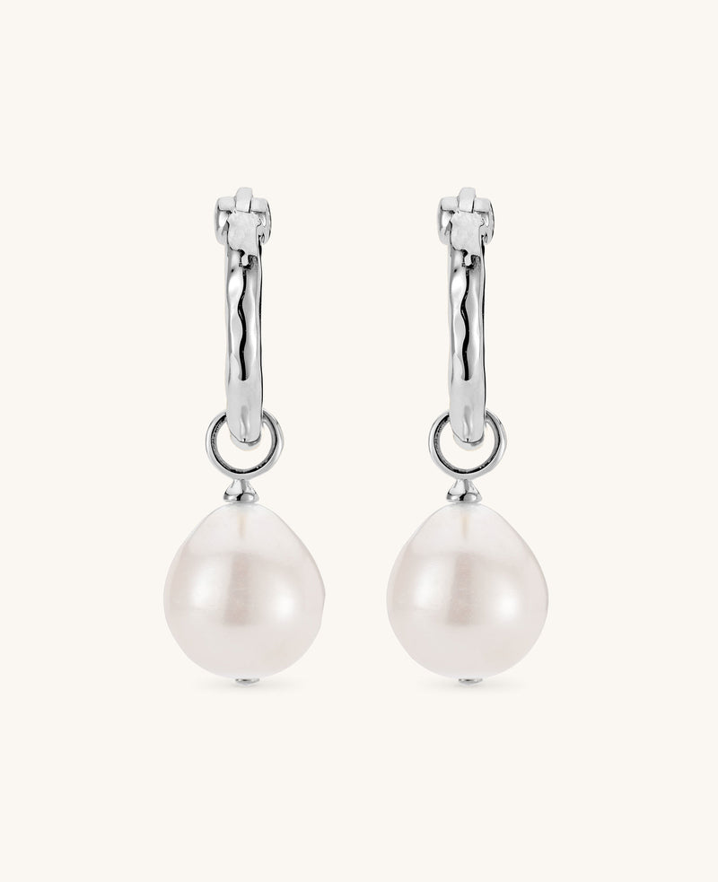 (PRE-ORDER) Large Pearl 2-in-1 Hoop Earrings Silver