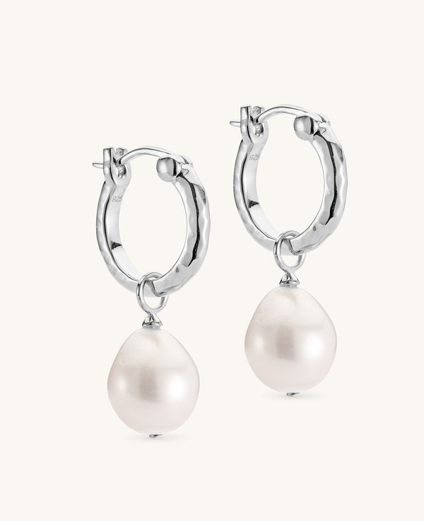 (PRE-ORDER) Large Pearl 2-in-1 Hoop Earrings Silver