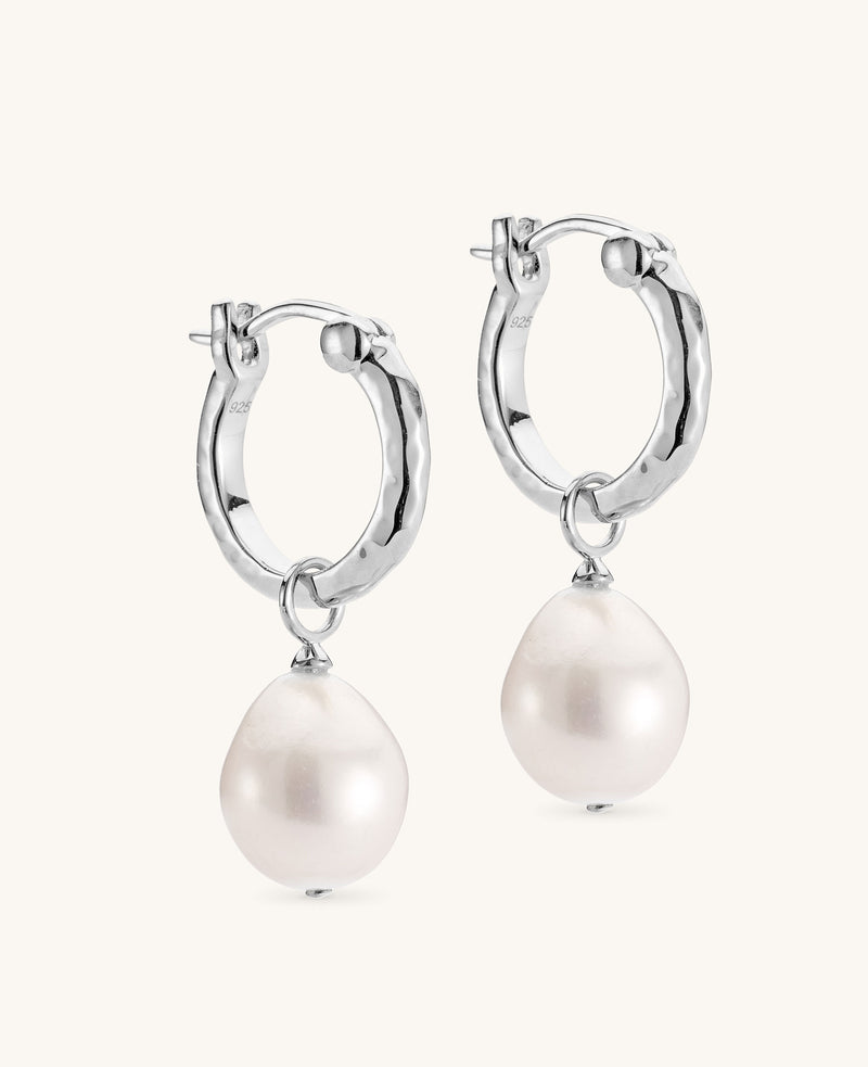 (PRE-ORDER) Large Pearl 2-in-1 Hoop Earrings Silver