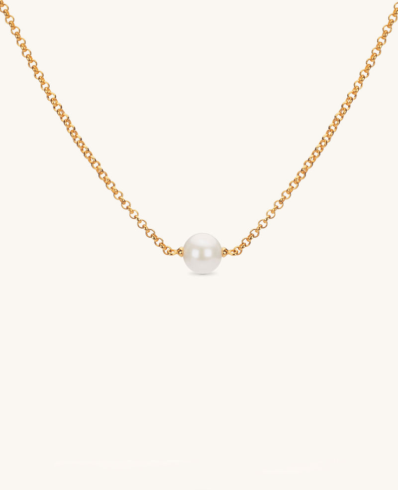 (PRE ORDER) Floating Single Round Pearl Necklace Gold