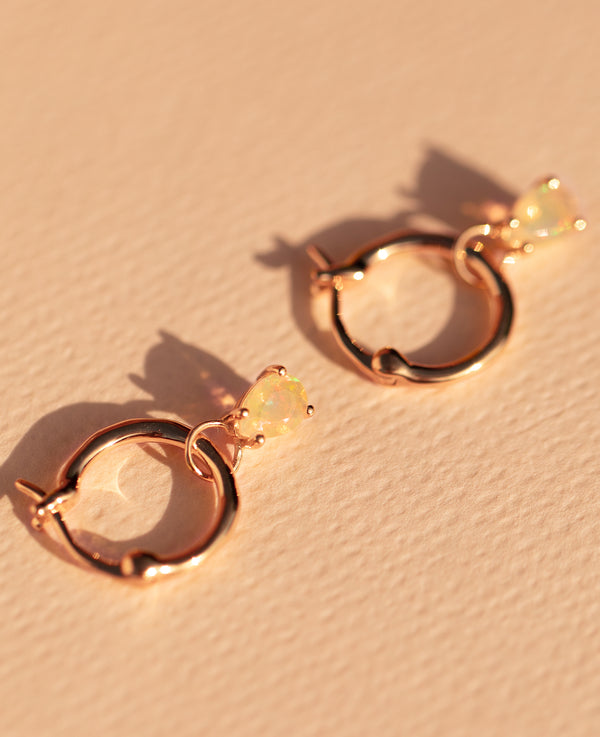 Opal Teardrop Hoops Rose Gold
