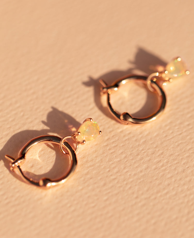 Opal Teardrop Hoops Rose Gold