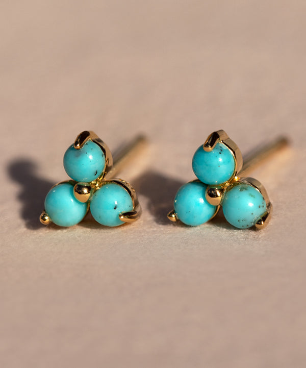 Turquoise Large  Fleur Studs Gold