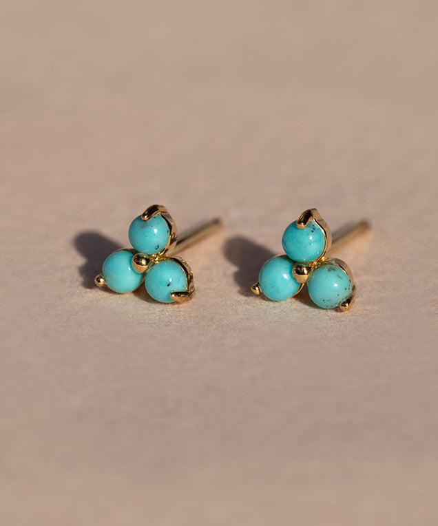 Turquoise Large  Fleur Studs Gold