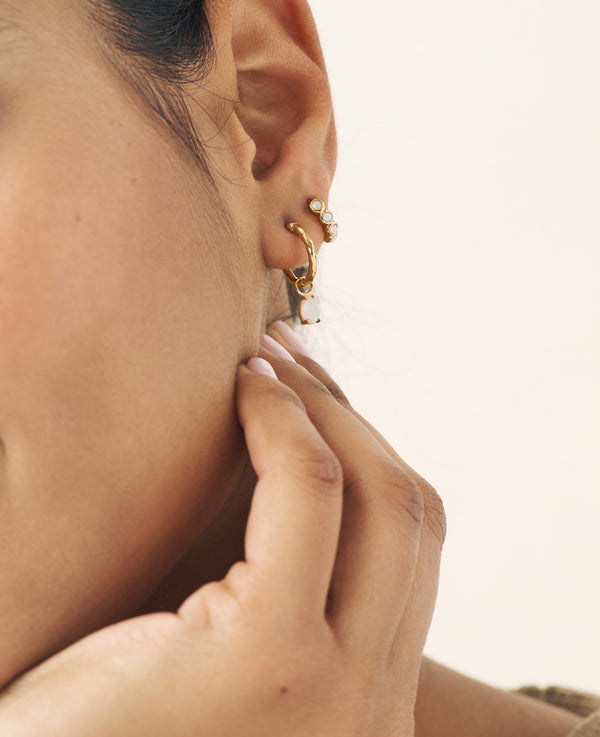*AVAILABLE FOR PRE-ORDER* Opal Bezel Huggie Hoops Gold