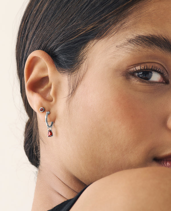 *AVAILABLE FOR PRE-ORDER* Teardrop Garnet Charm Hoops