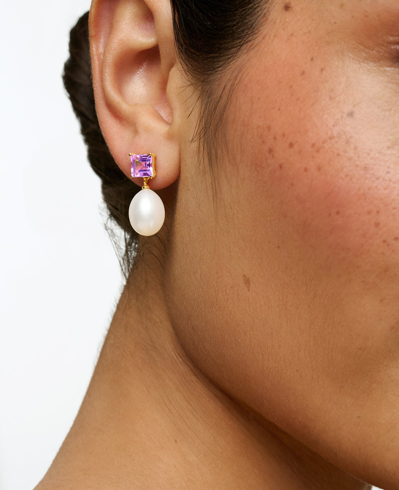 Amethyst and Pearl Drop Earrings