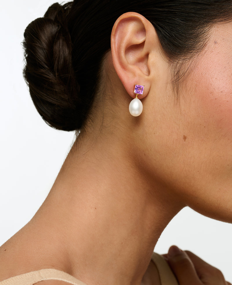 Amethyst and Pearl Drop Earrings