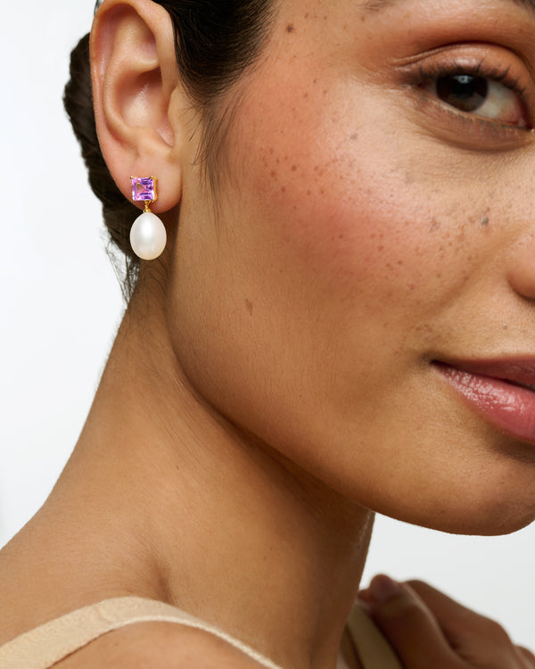 Amethyst and Pearl Drop Earrings