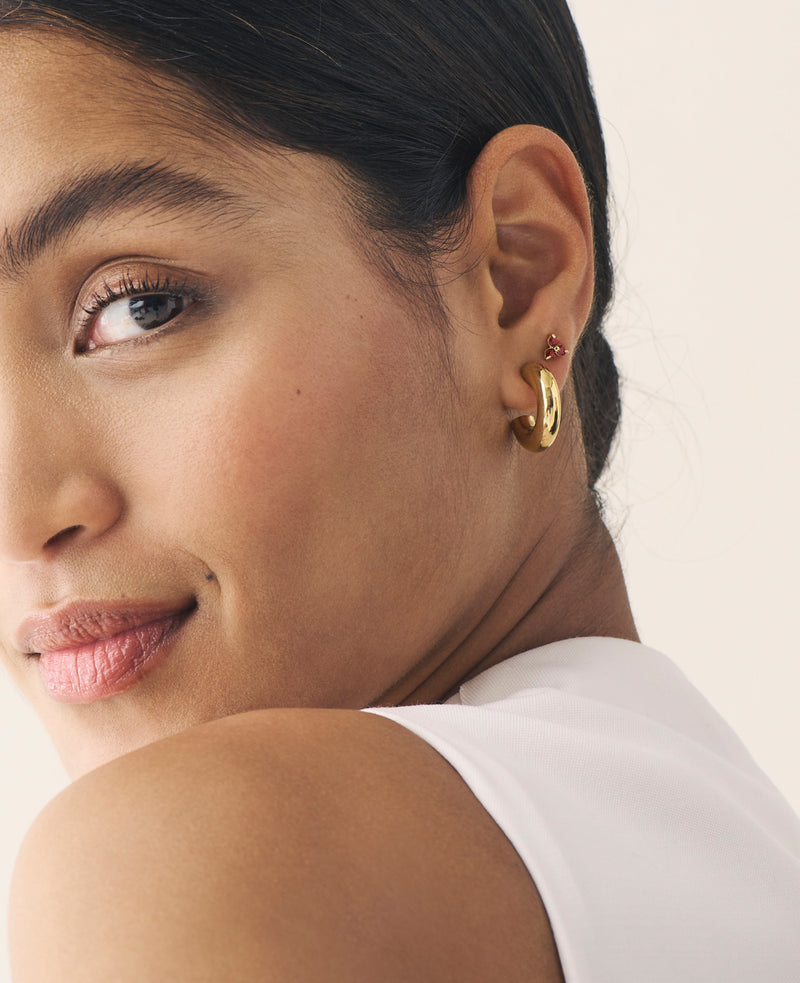 Garnet Large Fleur Studs Gold