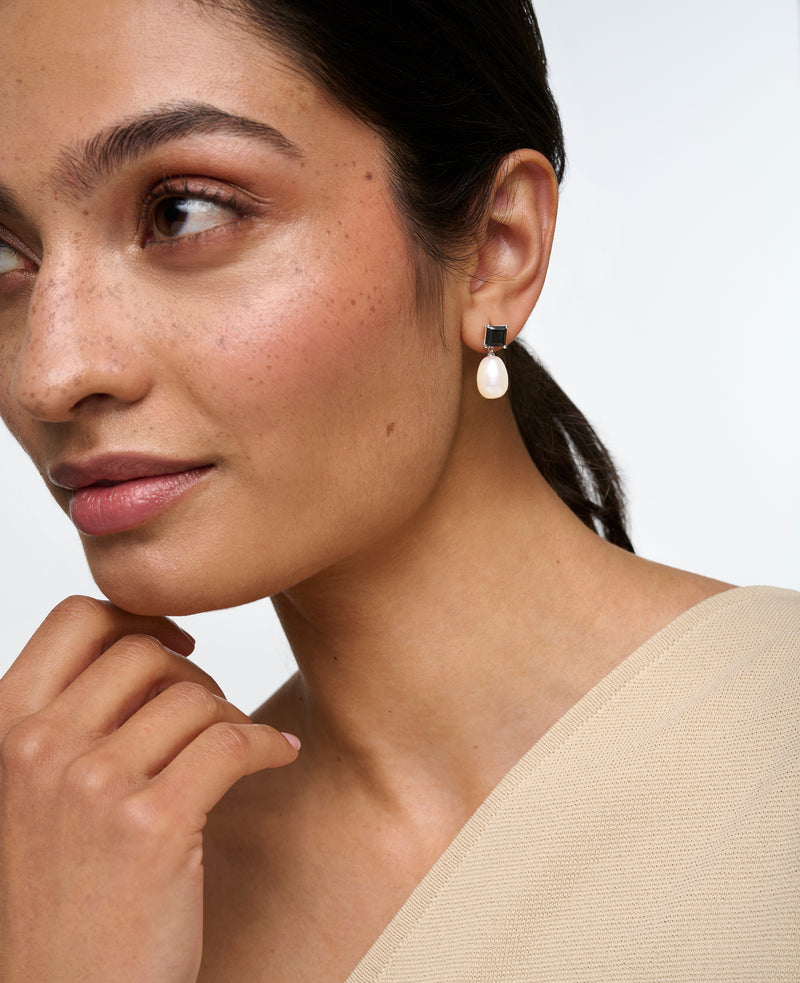 Black Spinel and Pearl Drop Earrings