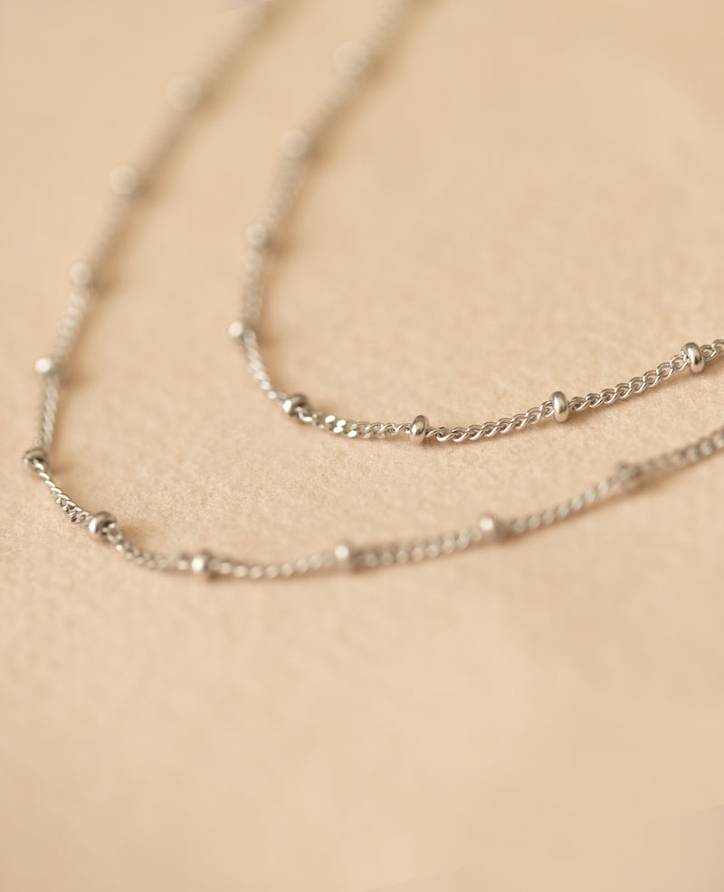 *SAMPLE SALE* Double Strand Beaded Satellite Necklace Silver