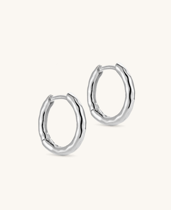 Medium Hammered Hoops Silver