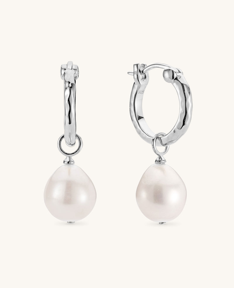 (PRE-ORDER) Large Pearl 2-in-1 Hoop Earrings Silver