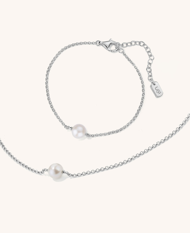 (PRE ORDER) Floating Pearl Necklace & Bracelet Set Silver