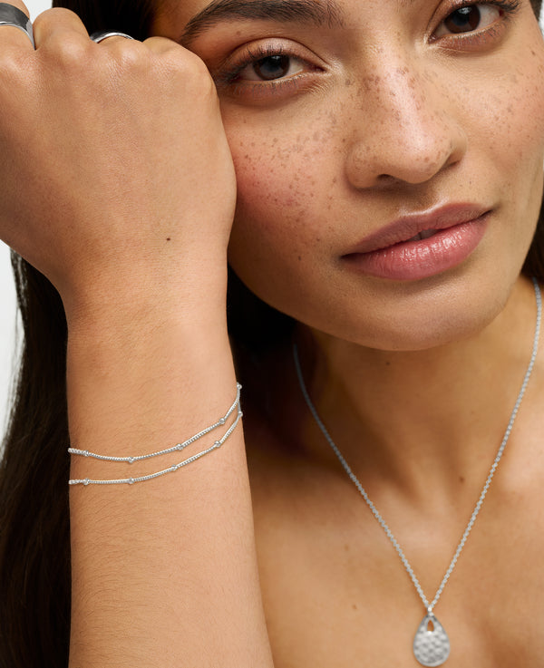 (Pre-Order) Double Strand Beaded Bracelet Silver