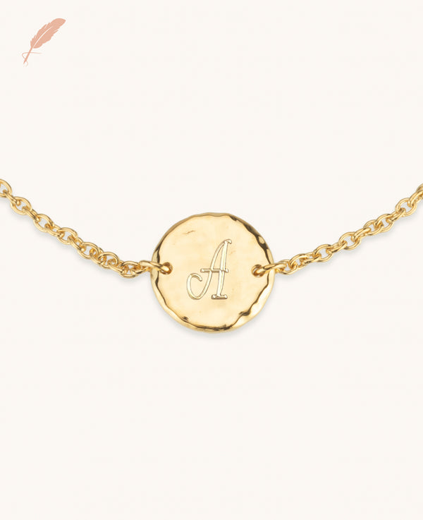 Engravable Mini Initial Disk Bracelet Gold