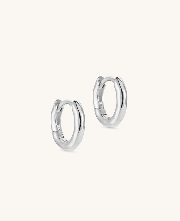 Small Hammered Huggie Hoops Silver