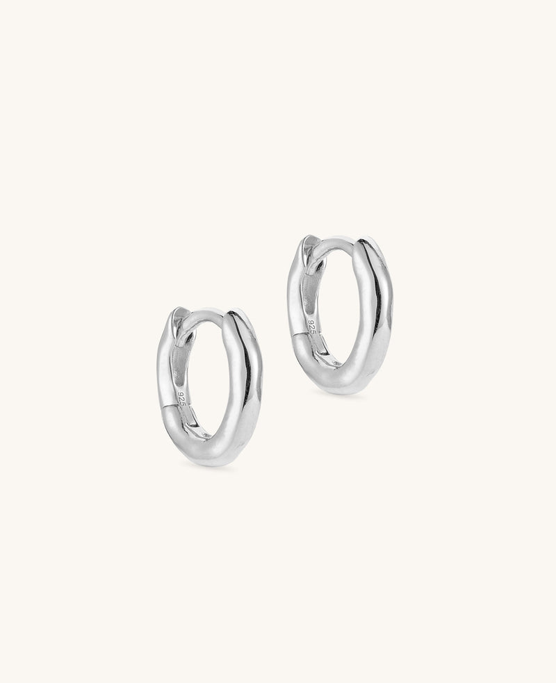Small Hammered Huggie Hoops Silver