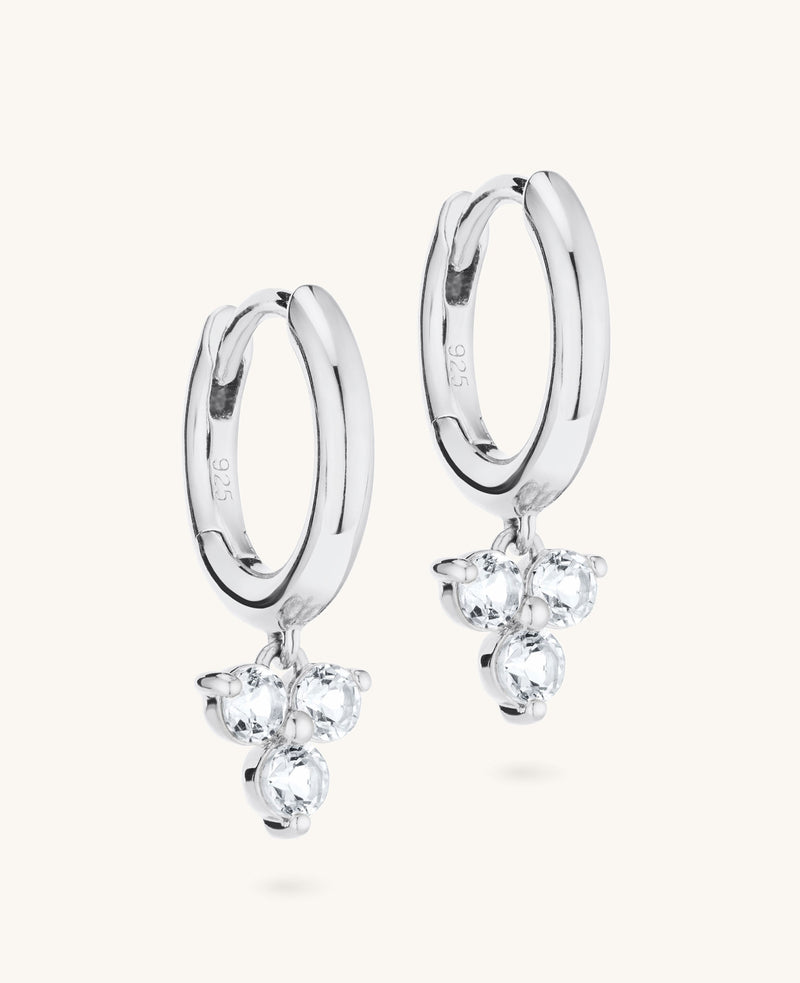 (Pre-Order) Zircon Fleur Dangle Hoops Silver