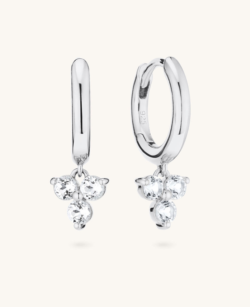 (Pre-Order) Zircon Fleur Dangle Hoops Silver